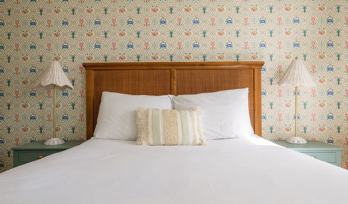 Guest bedroom cleaned and staged for a vacation rental turnover